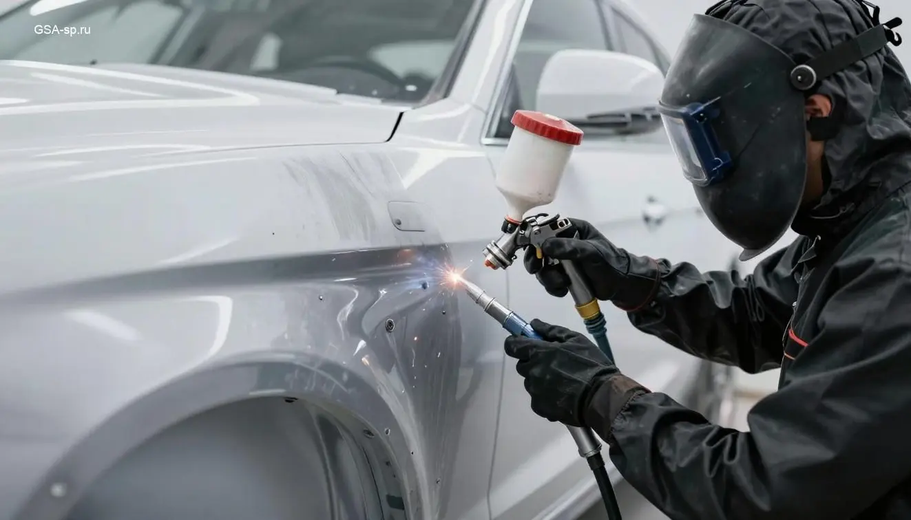 Нанесение антикоррозийного состава на отремонтированный кузов автомобиля в сервисе